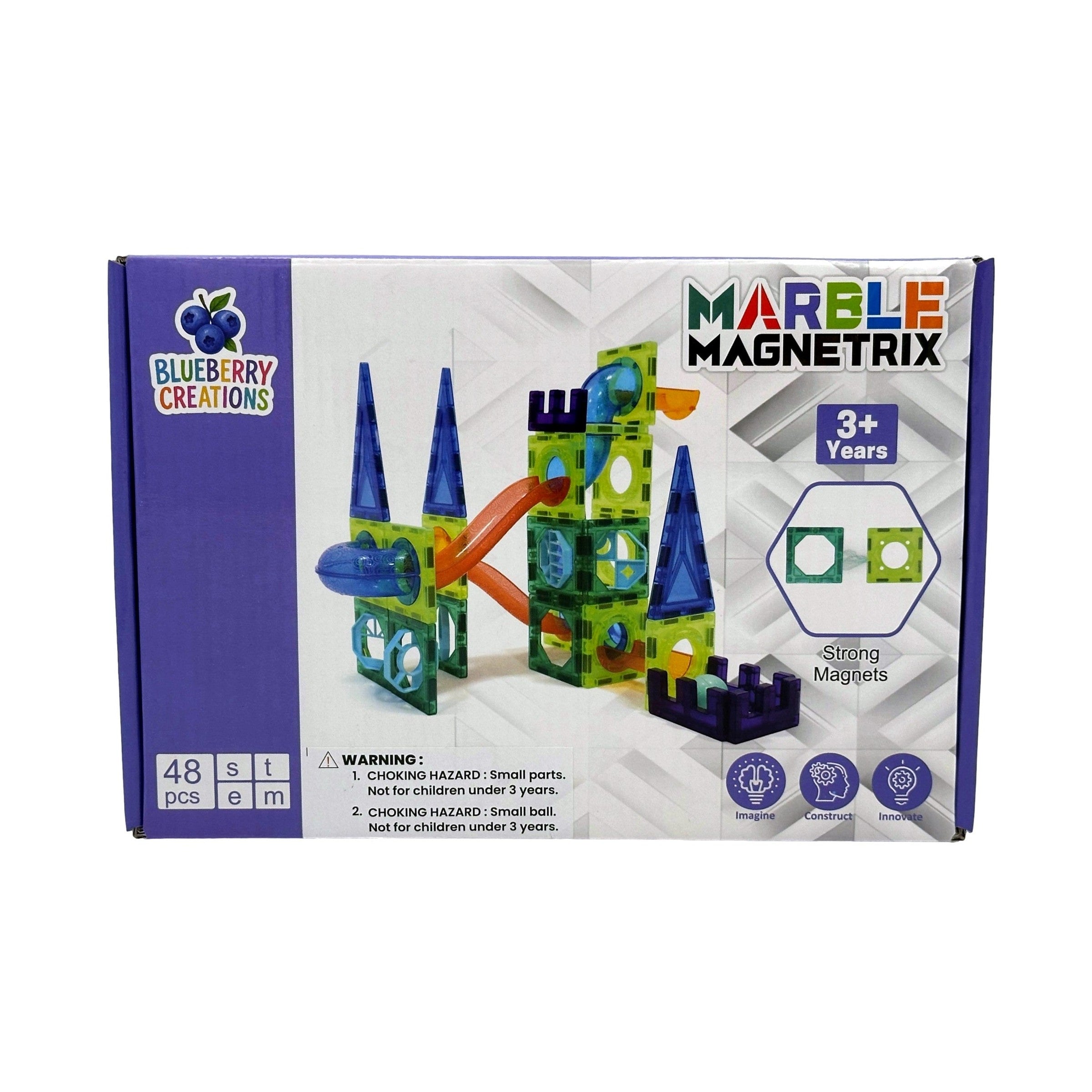 Box of Marble Magnetrix toy, 48 pieces, for children ages 3 and up.